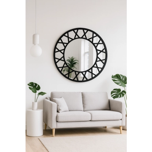 Lustro ICE LOFT CLOCK – okrągłe lustro loft czarne ze szprosami, duże industrialne w stylu tarczy zegara do salonu, przedpokoju, jadalni